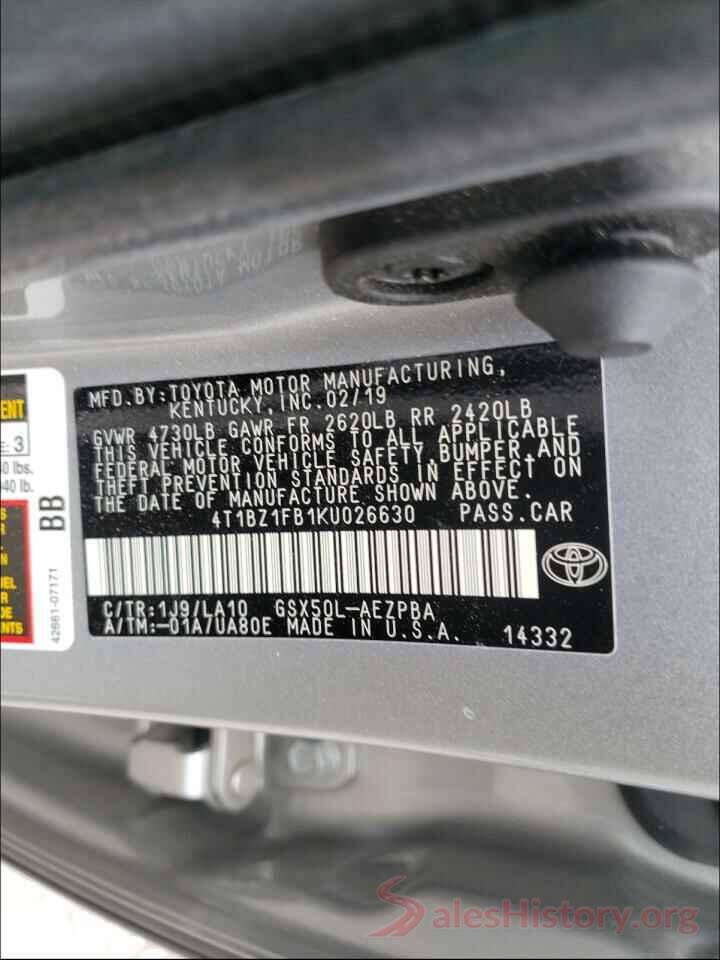 4T1BZ1FB1KU026630 2019 TOYOTA AVALON