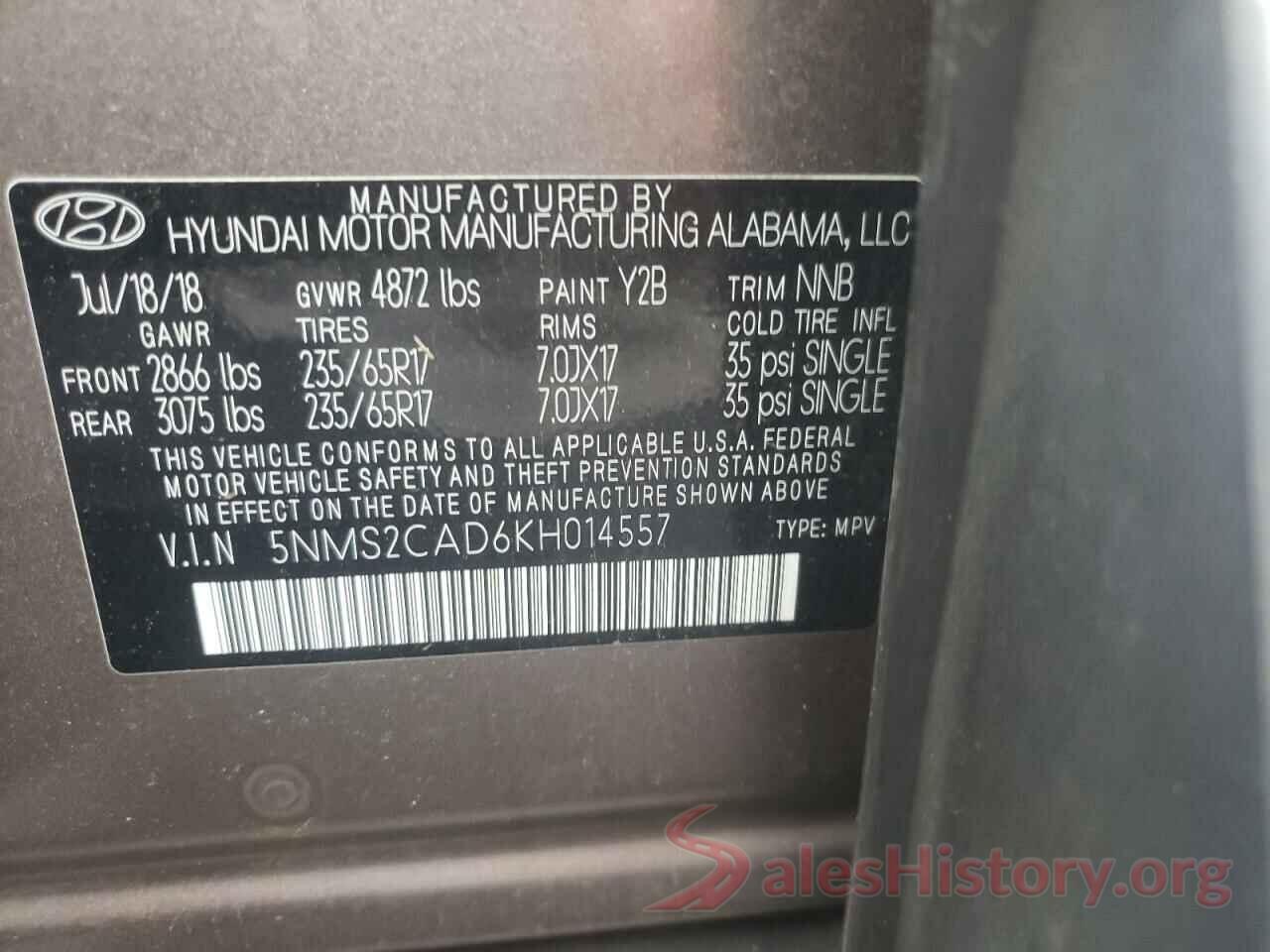 5NMS2CAD6KH014557 2019 HYUNDAI SANTA FE