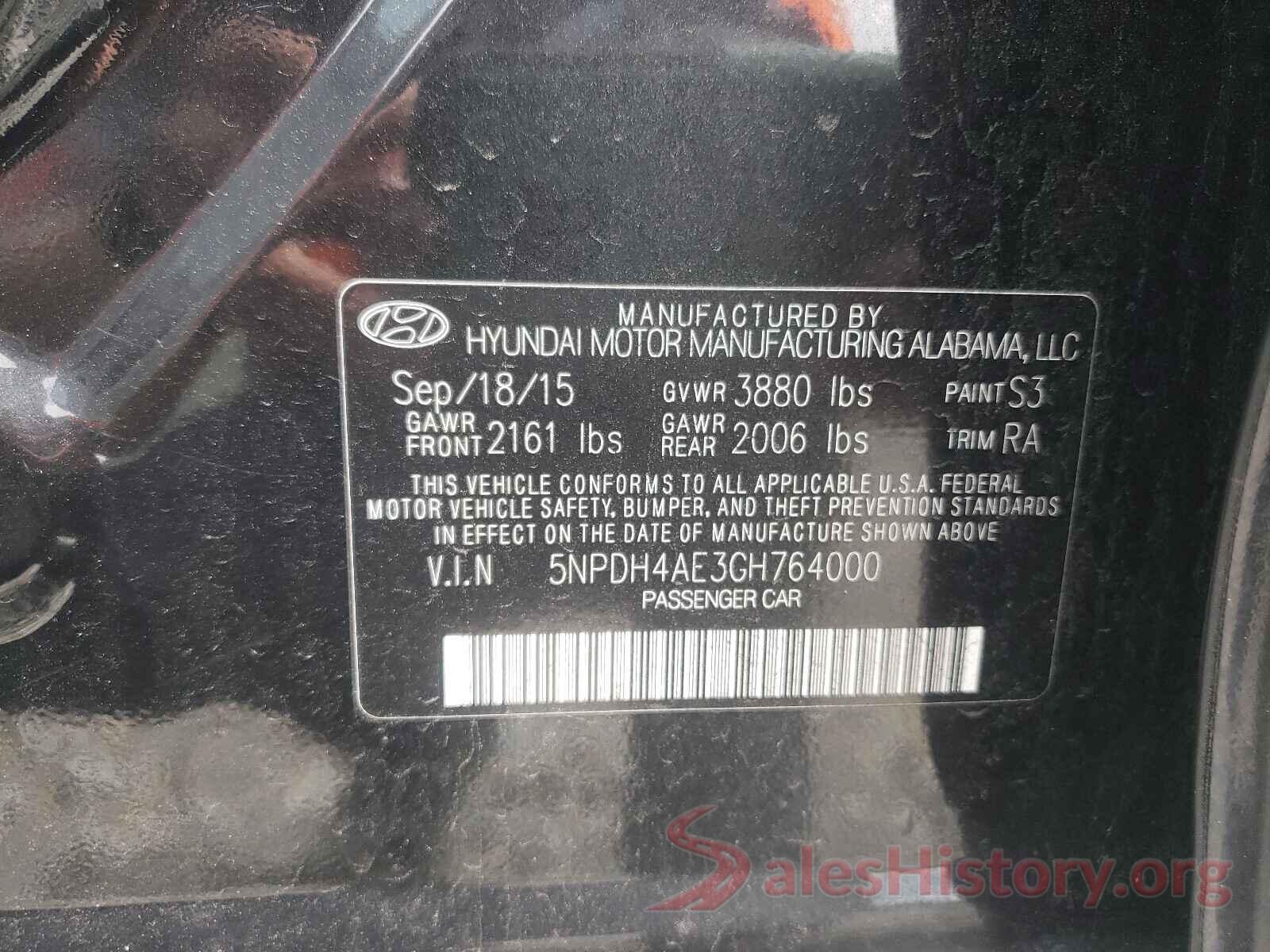 5NPDH4AE3GH764000 2016 HYUNDAI ELANTRA