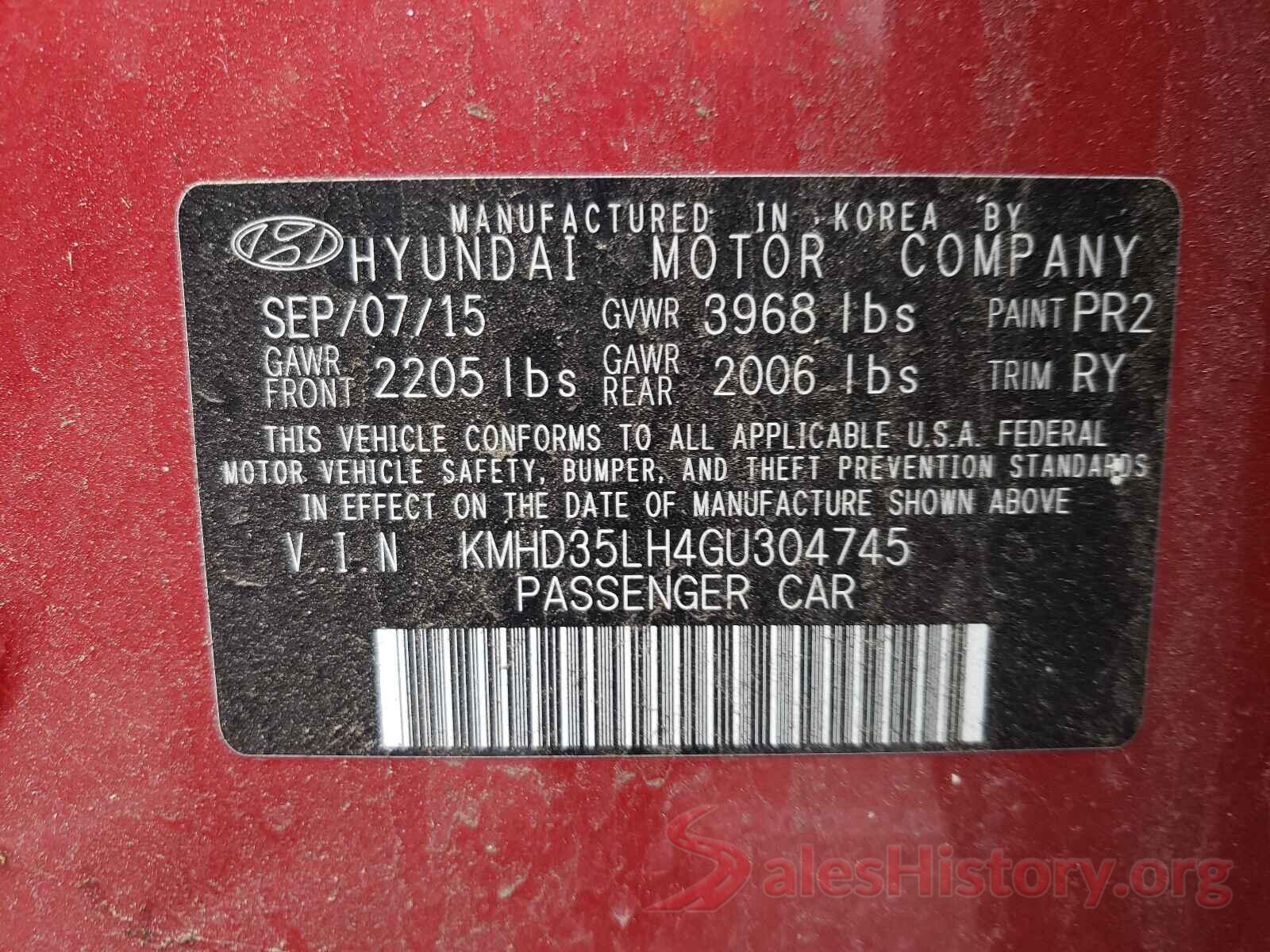 KMHD35LH4GU304745 2016 HYUNDAI ELANTRA