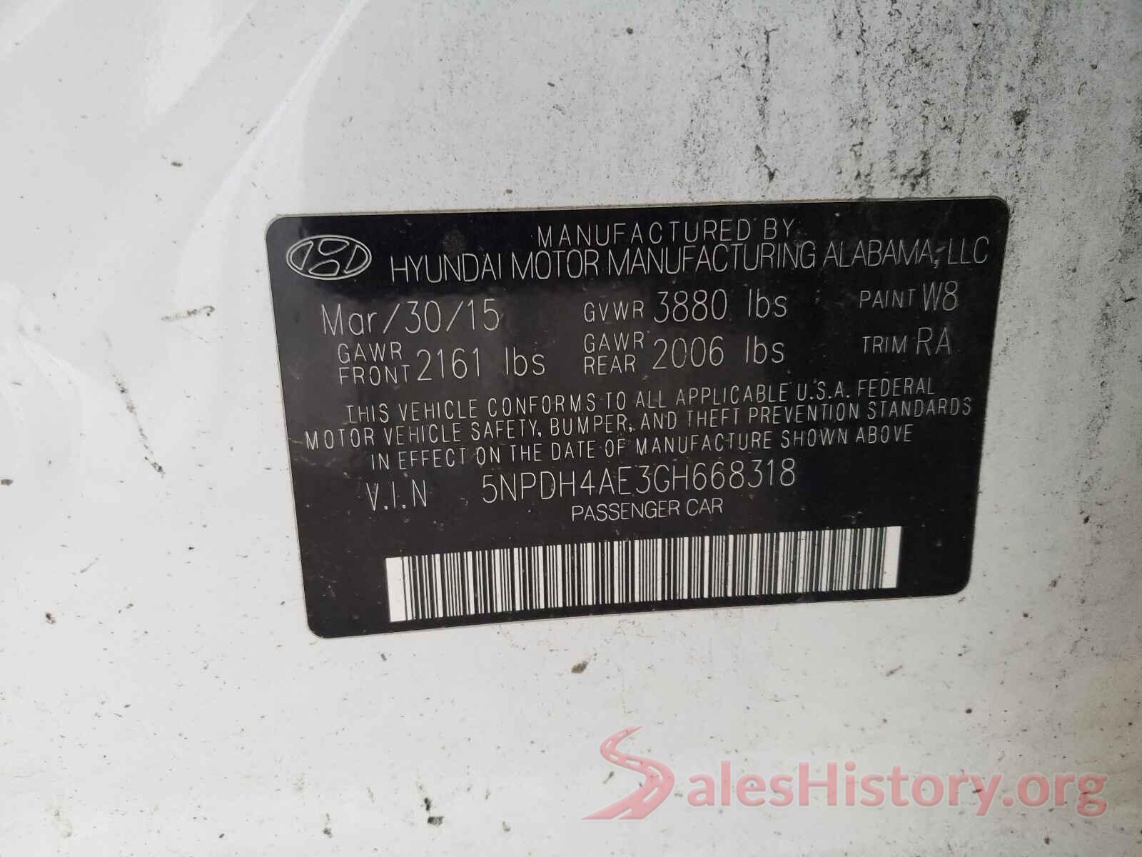 5NPDH4AE3GH668318 2016 HYUNDAI ELANTRA