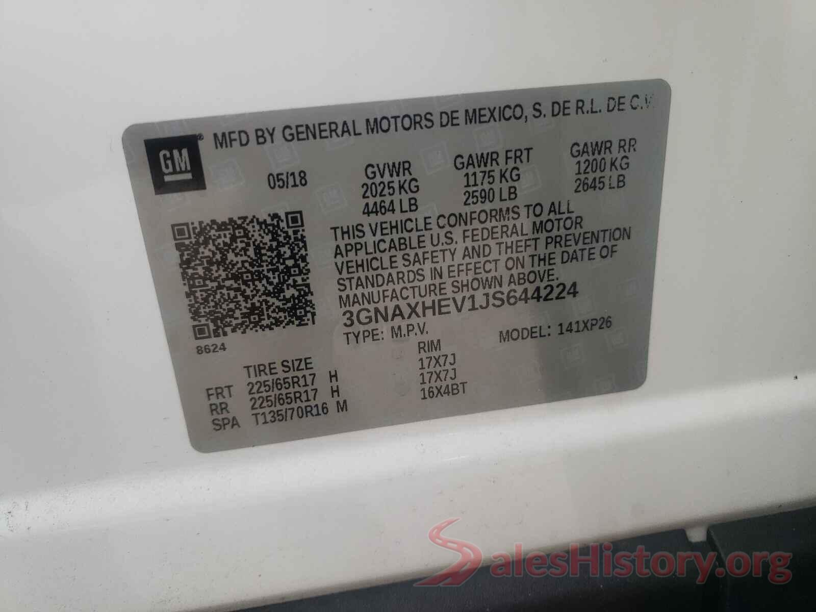 3GNAXHEV1JS644224 2018 CHEVROLET EQUINOX