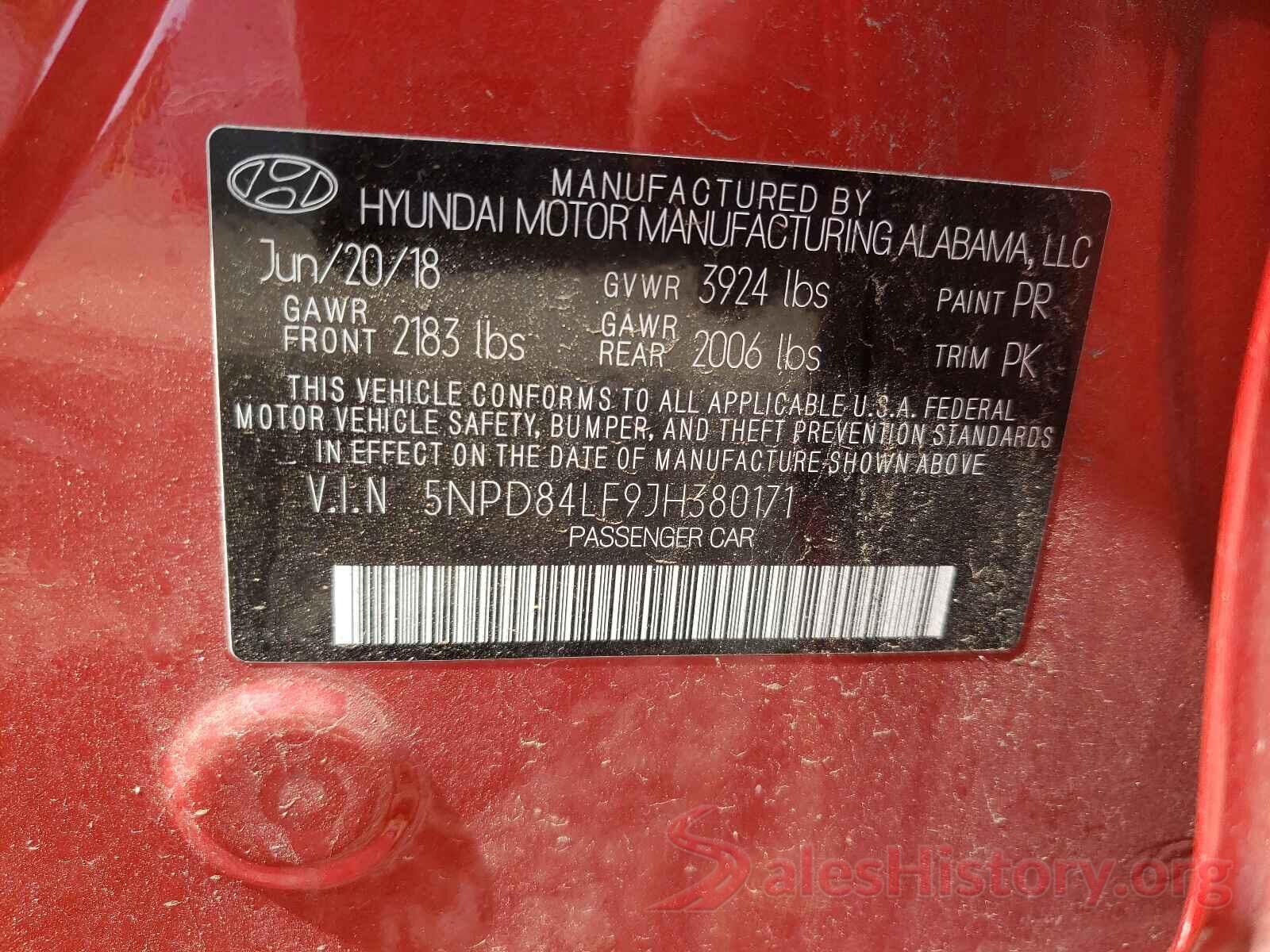 5NPD84LF9JH380171 2018 HYUNDAI ELANTRA