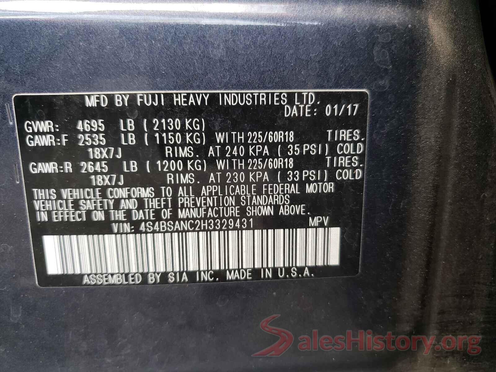 4S4BSANC2H3329431 2017 SUBARU OUTBACK