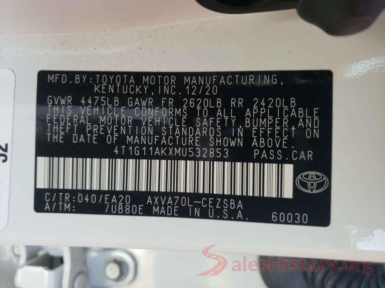 4T1G11AKXMU532853 2021 TOYOTA CAMRY