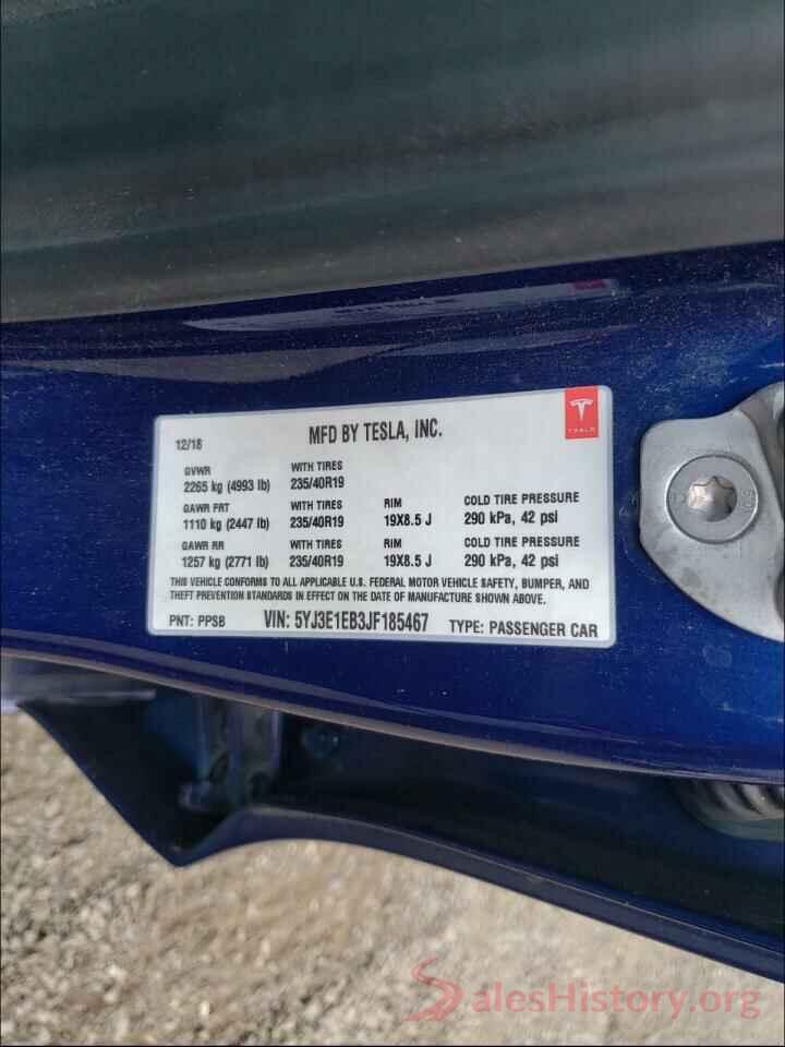 5YJ3E1EB3JF185467 2018 TESLA MODEL 3