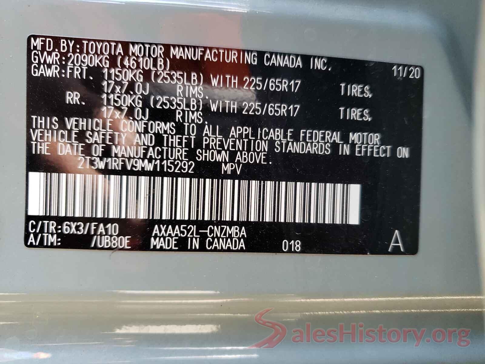 2T3W1RFV9MW115292 2021 TOYOTA RAV4