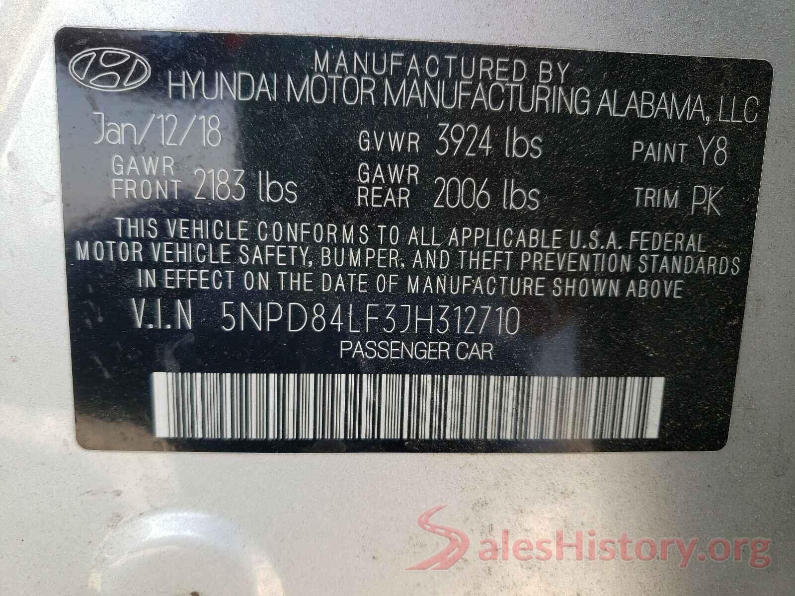 5NPD84LF3JH312710 2018 HYUNDAI ELANTRA