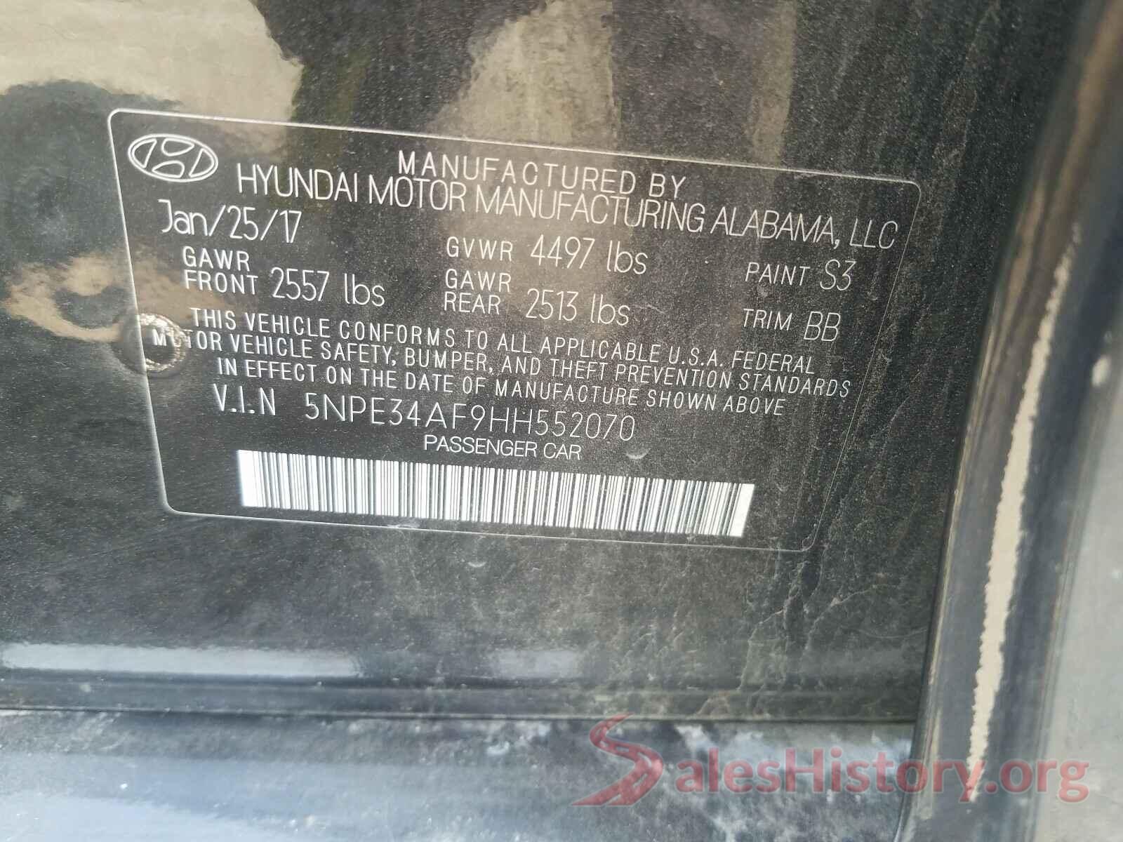 5NPE34AF9HH552070 2017 HYUNDAI SONATA