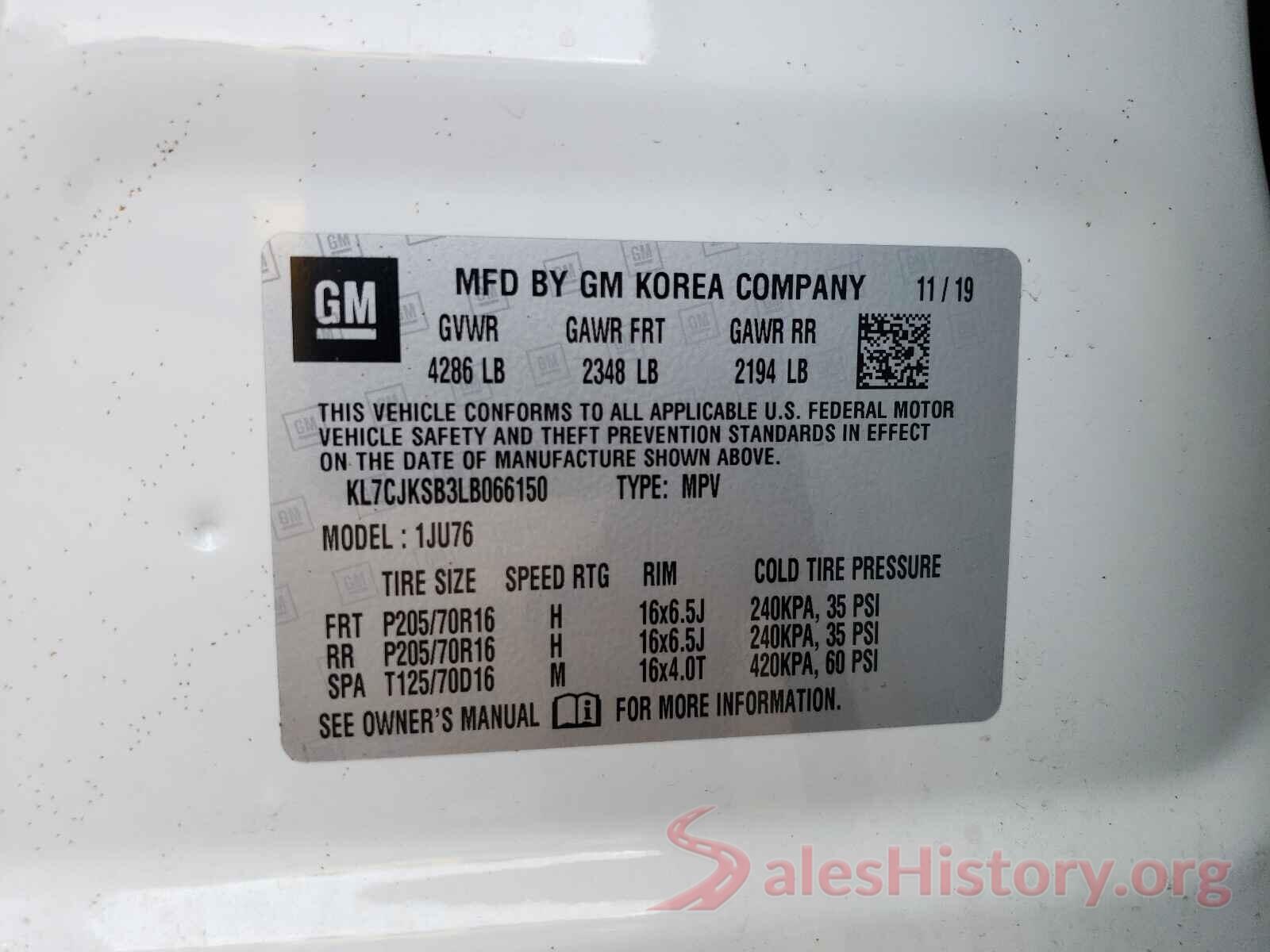 KL7CJKSB3LB066150 2020 CHEVROLET TRAX