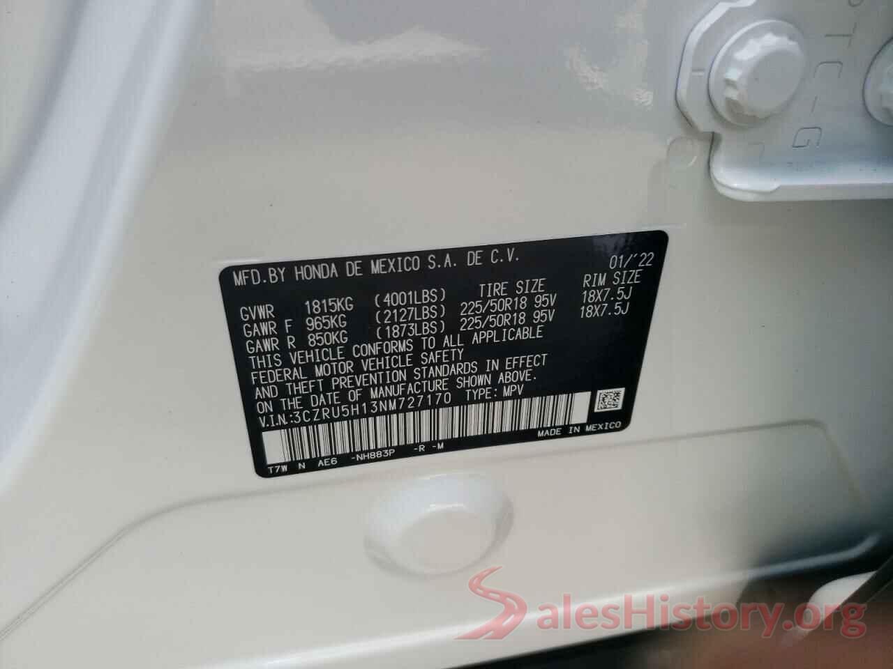 3CZRU5H13NM727170 2022 HONDA HR-V