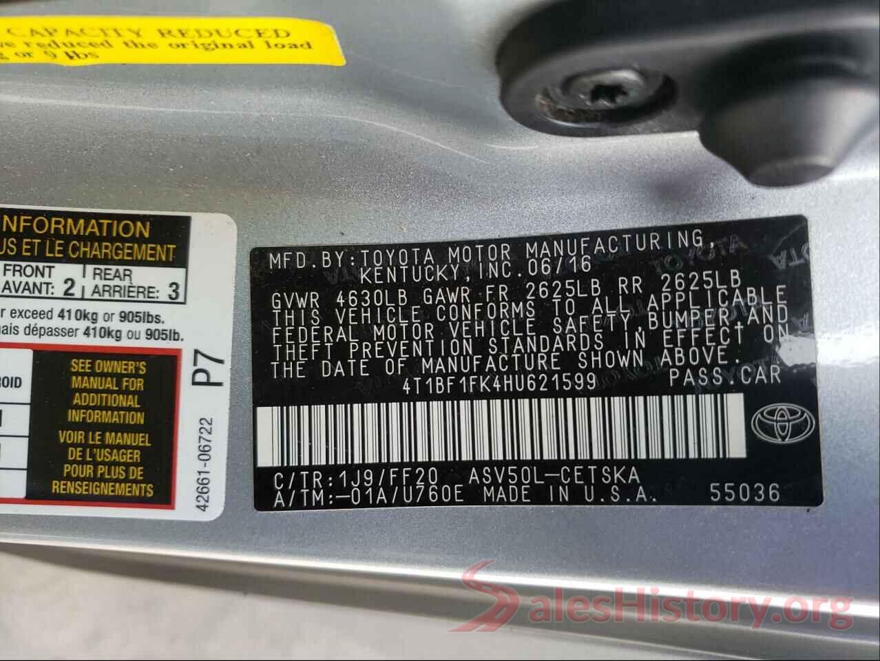 4T1BF1FK4HU621599 2017 TOYOTA CAMRY