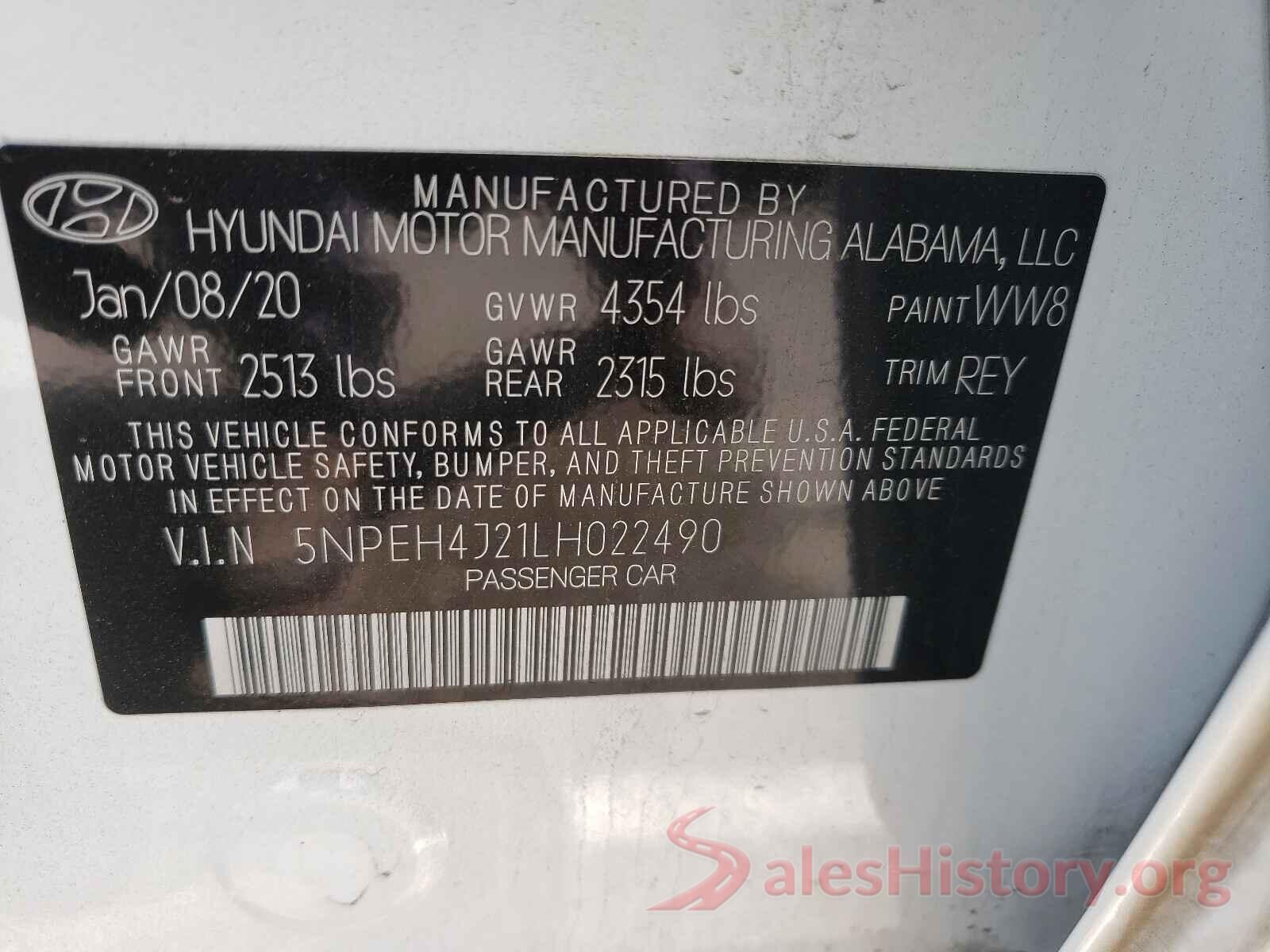 5NPEH4J21LH022490 2020 HYUNDAI SONATA