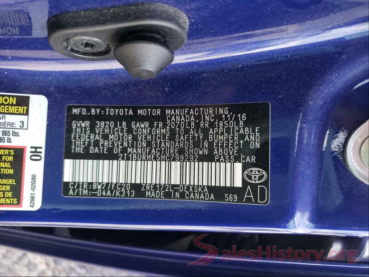 2T1BURHE5HC799292 2017 TOYOTA COROLLA