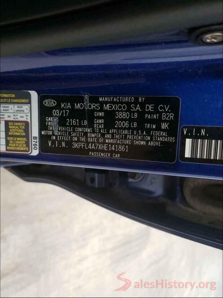 3KPFL4A7XHE141861 2017 KIA FORTE