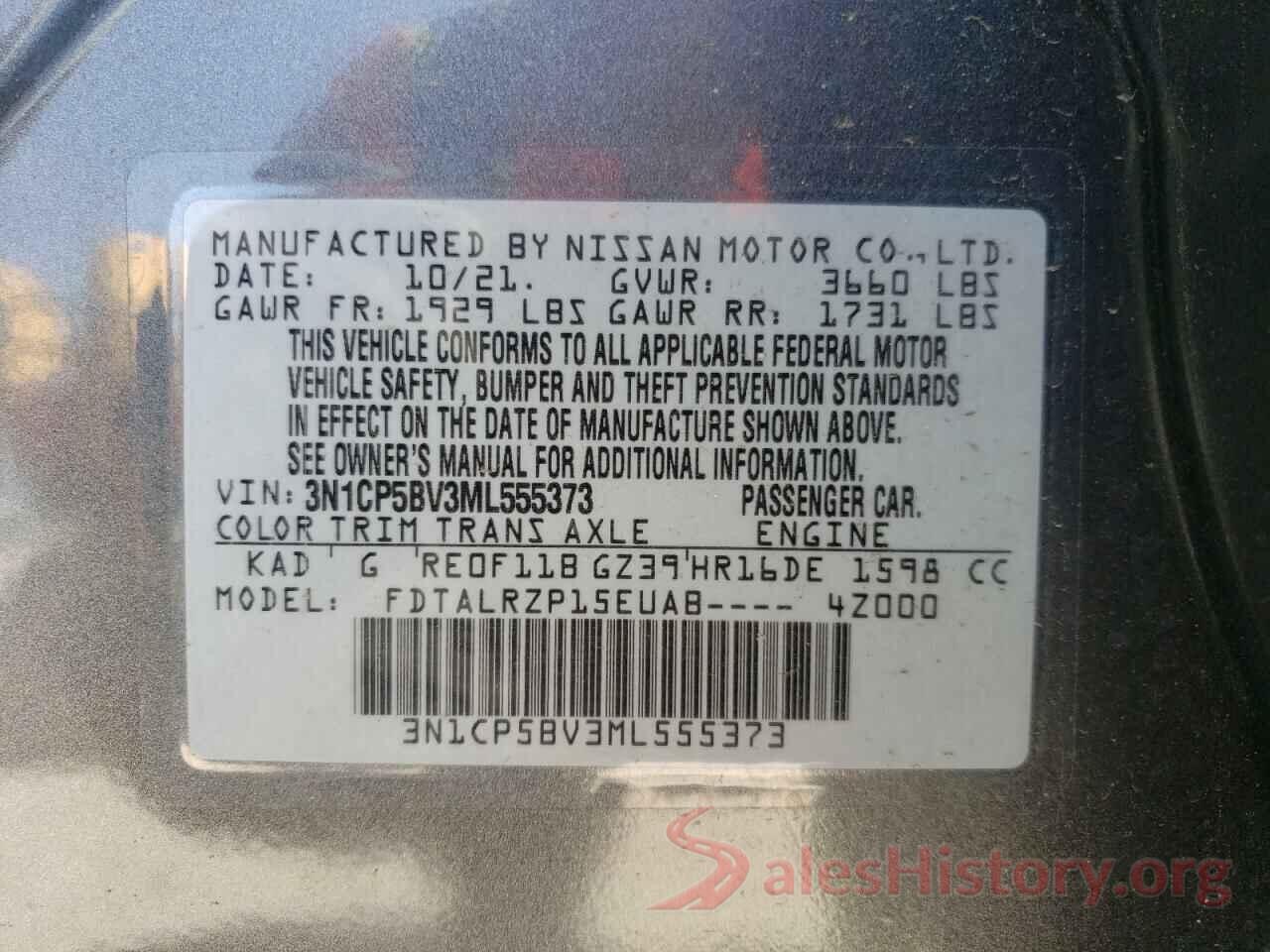 3N1CP5BV3ML555373 2021 NISSAN KICKS