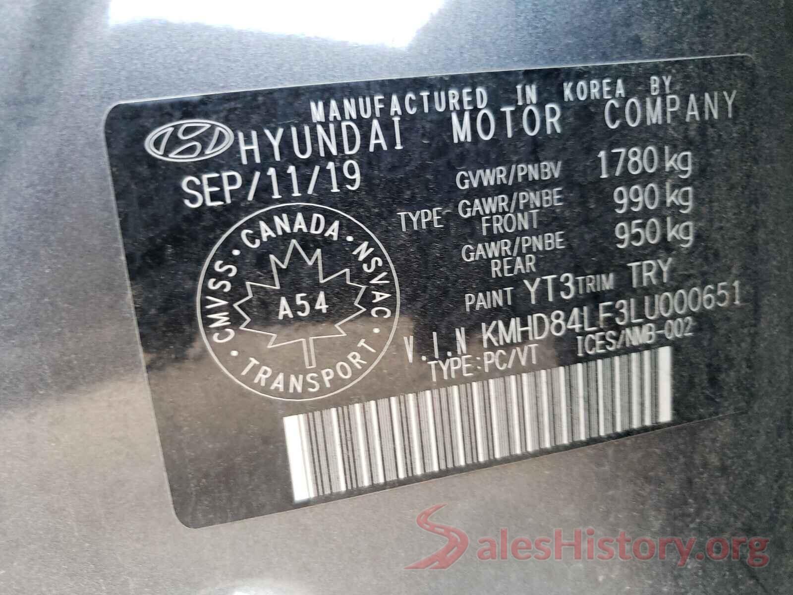 KMHD84LF3LU000651 2020 HYUNDAI ELANTRA