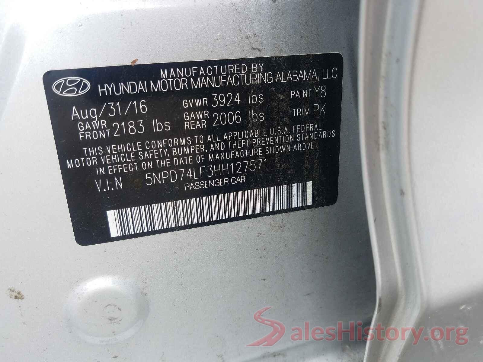 5NPD74LF3HH127571 2017 HYUNDAI ELANTRA