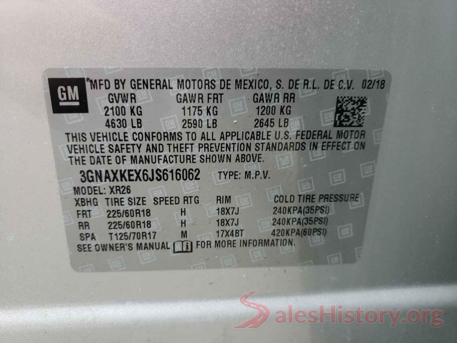 3GNAXKEX6JS616062 2018 CHEVROLET EQUINOX