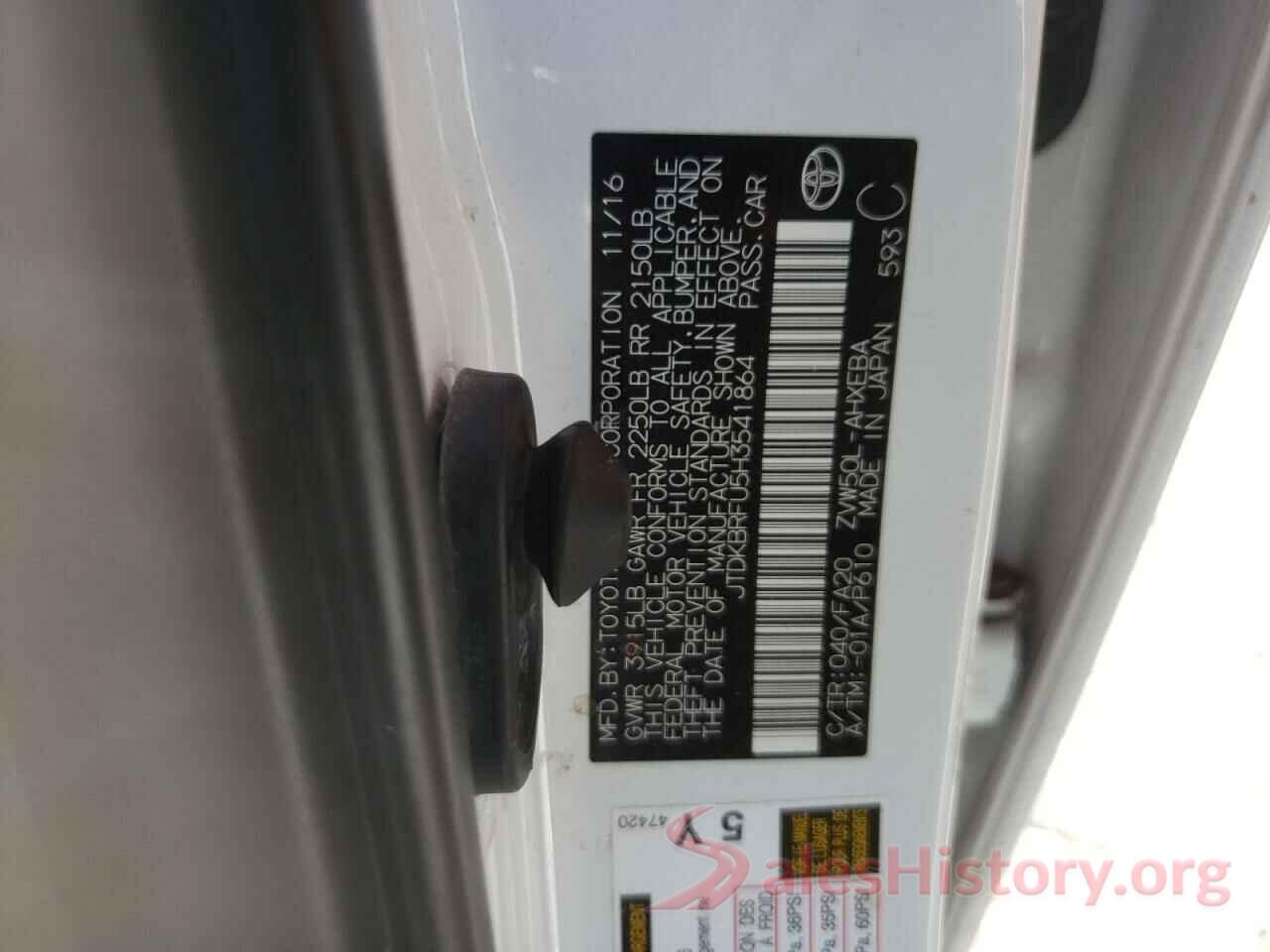 JTDKBRFU5H3541864 2017 TOYOTA PRIUS