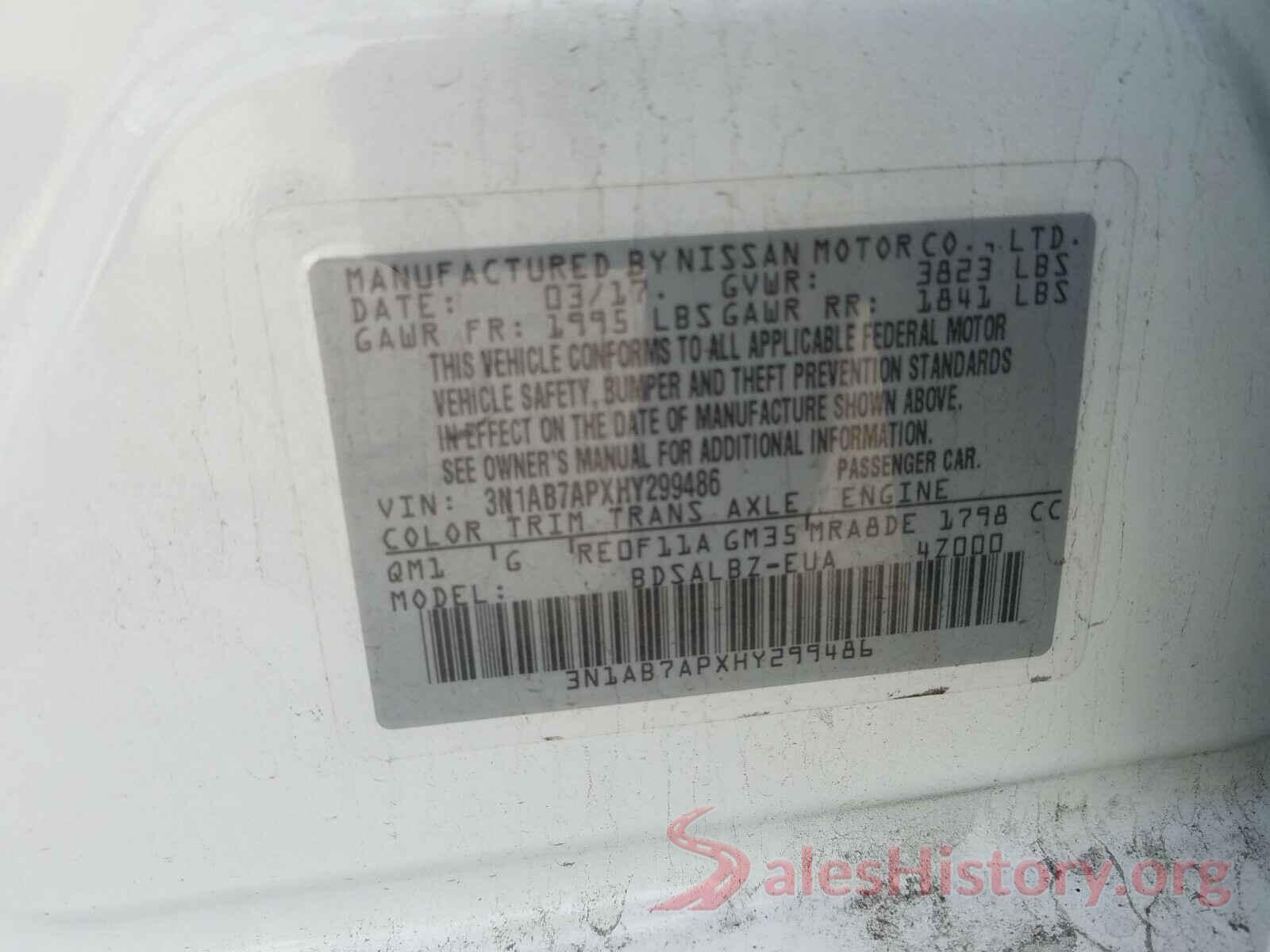 3N1AB7APXHY299486 2017 NISSAN SENTRA