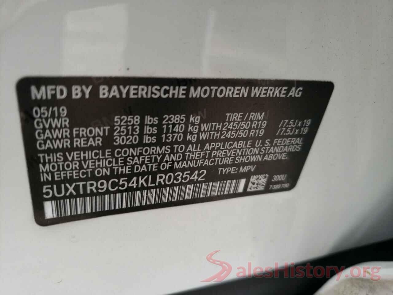 5UXTR9C54KLR03542 2019 BMW X3