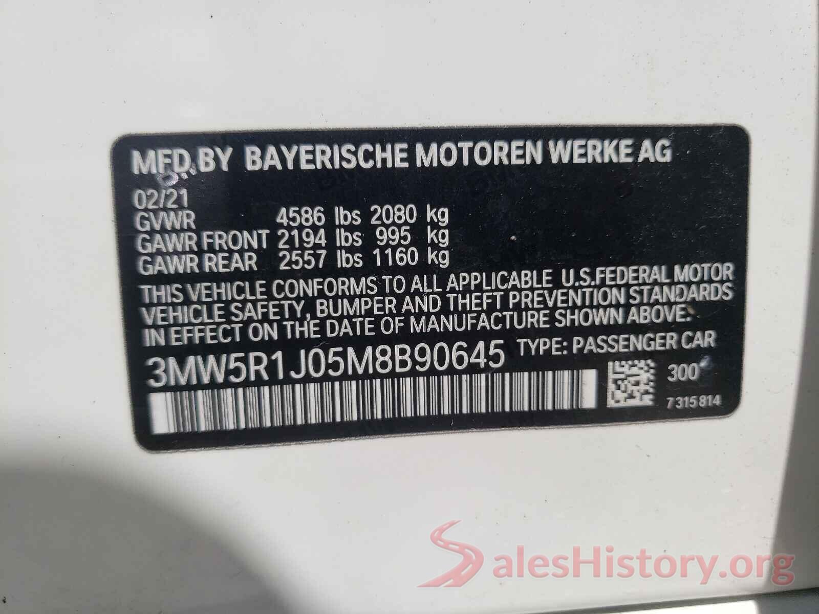 3MW5R1J05M8B90645 2021 BMW 3 SERIES