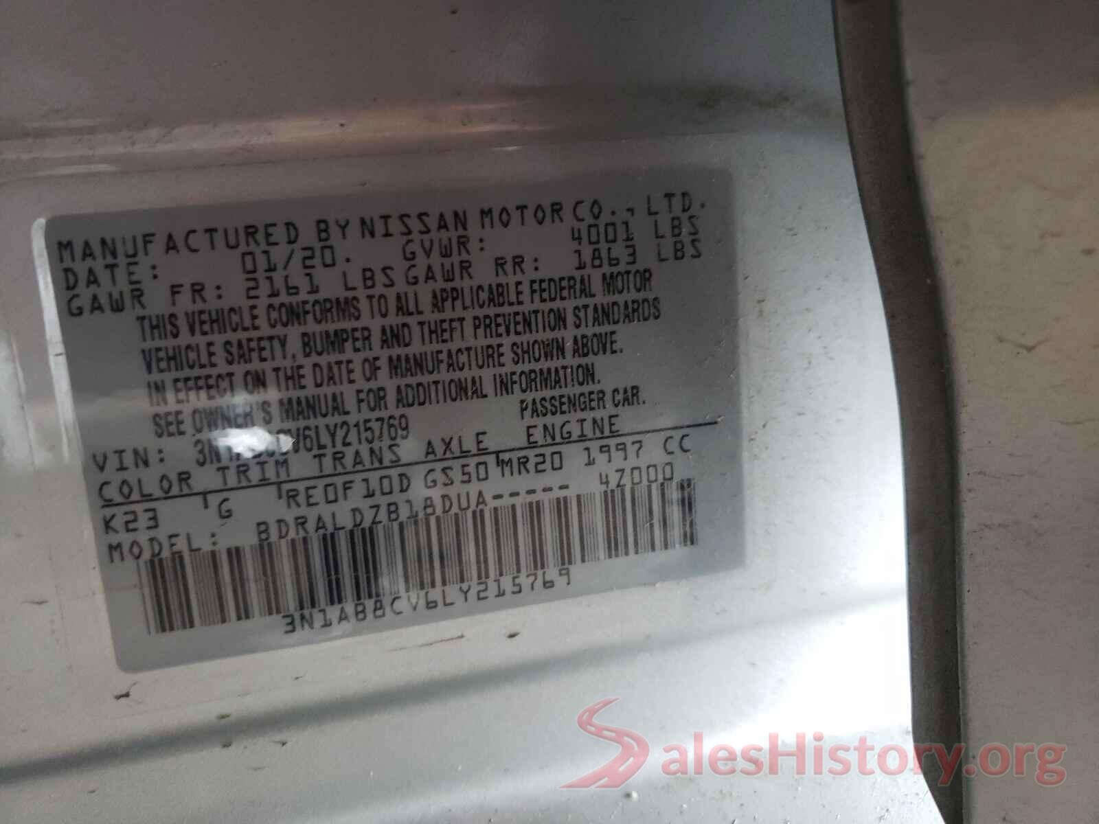 3N1AB8CV6LY215769 2020 NISSAN SENTRA