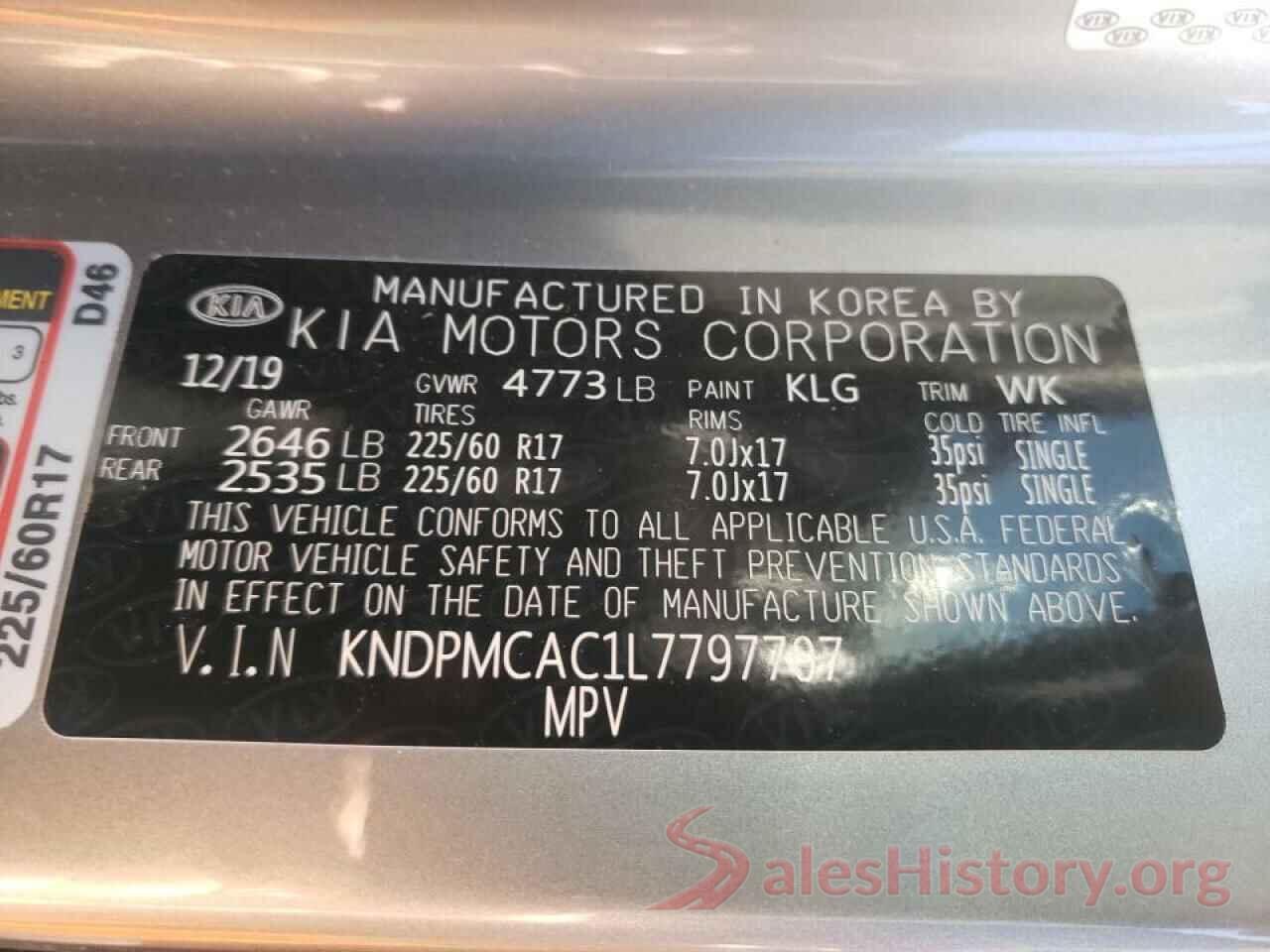 KNDPMCAC1L7797707 2020 KIA SPORTAGE