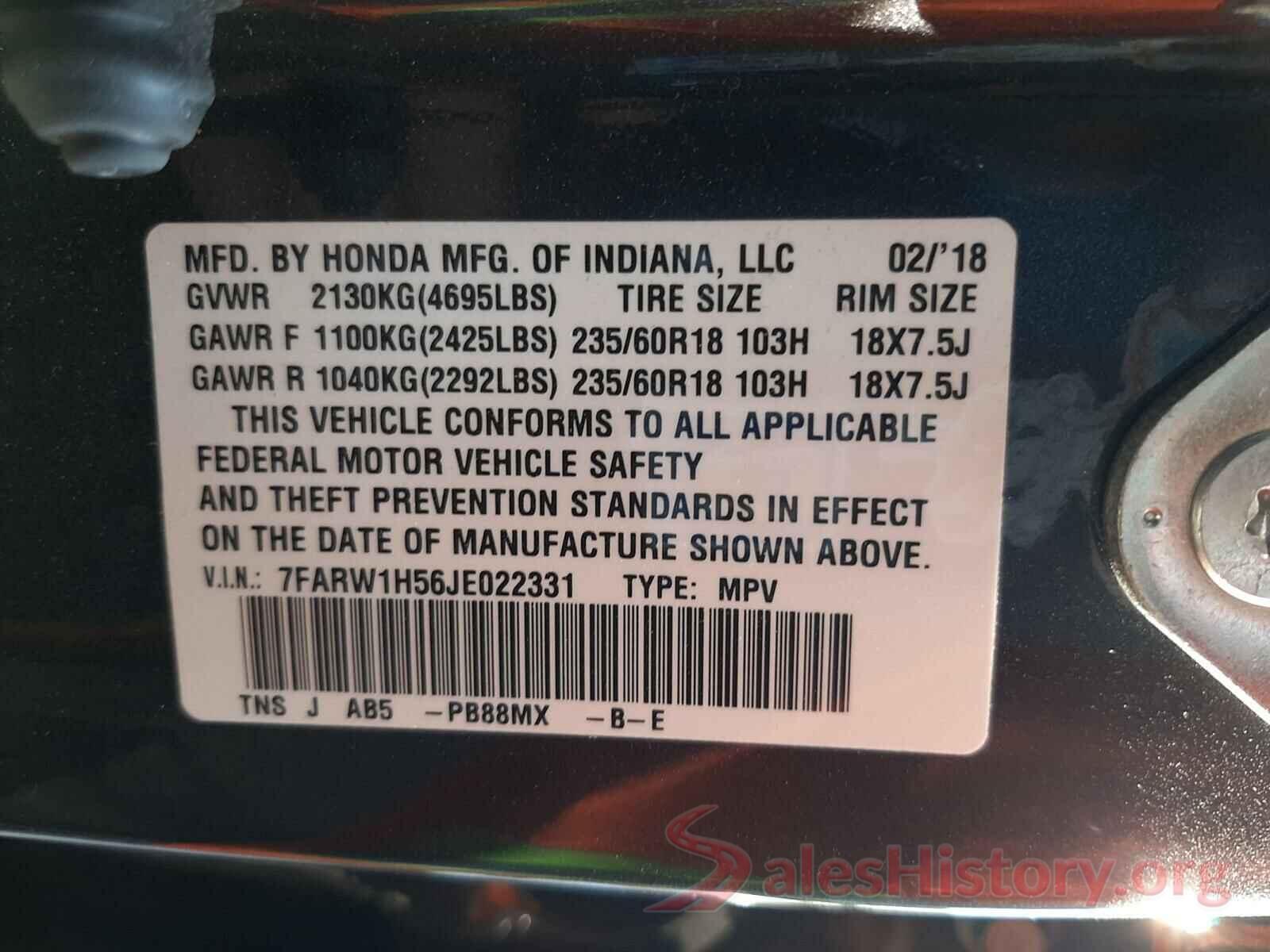 7FARW1H56JE022331 2018 HONDA CRV