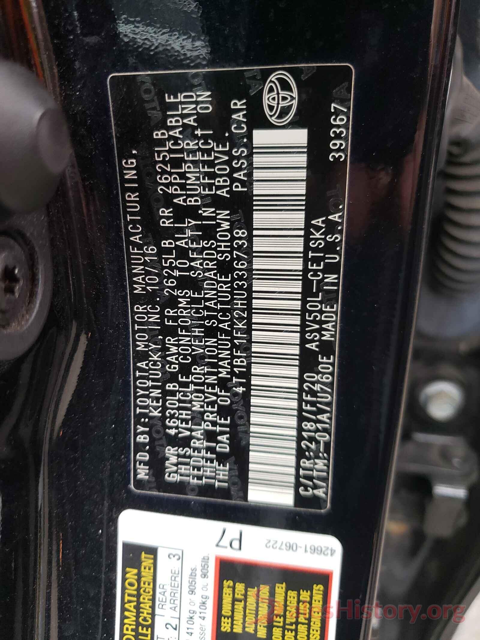 4T1BF1FK2HU336738 2017 TOYOTA CAMRY