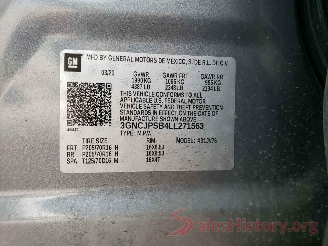 3GNCJPSB4LL271563 2020 CHEVROLET TRAX