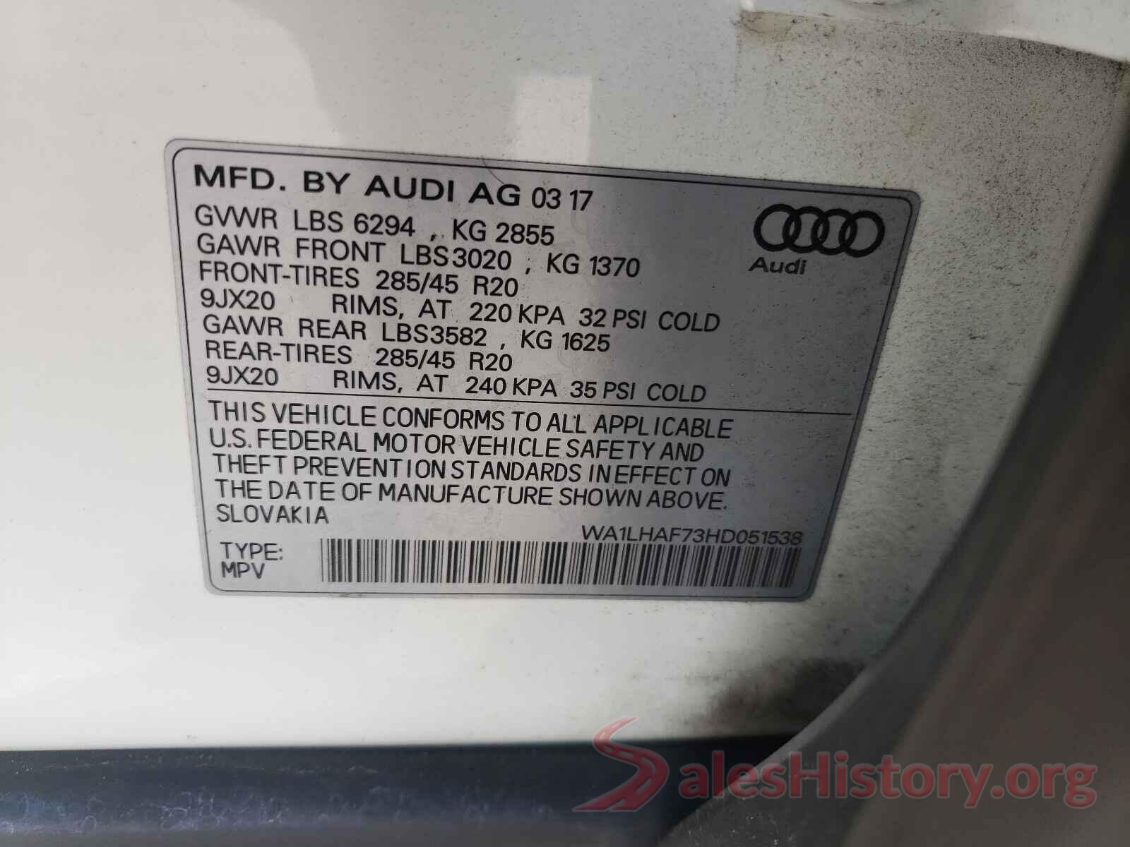 WA1LHAF73HD051538 2017 AUDI Q7