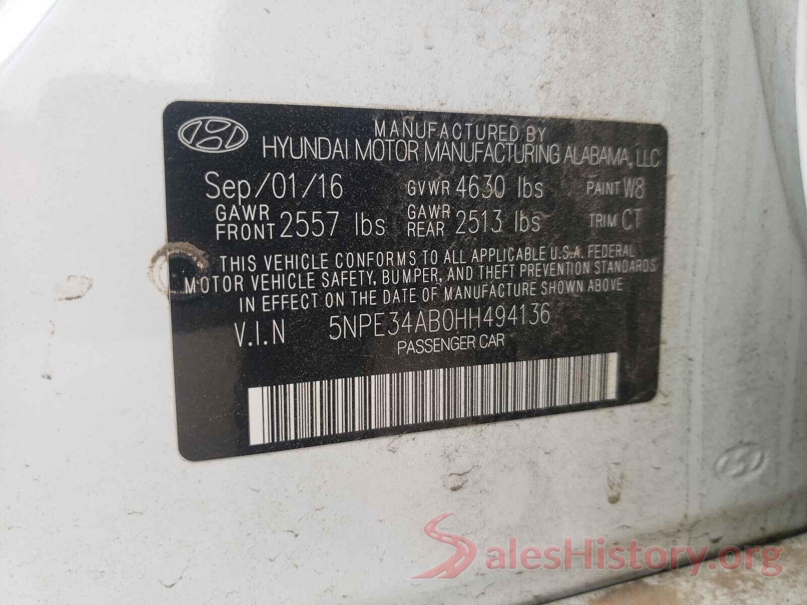 5NPE34AB0HH494136 2017 HYUNDAI SONATA