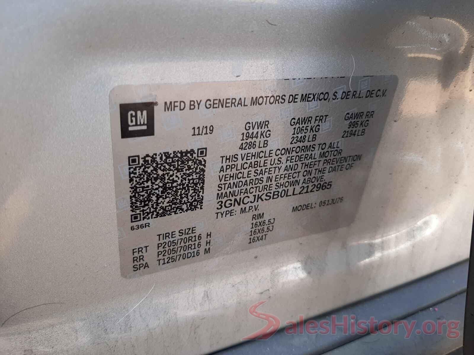 3GNCJKSB0LL212965 2020 CHEVROLET TRAX