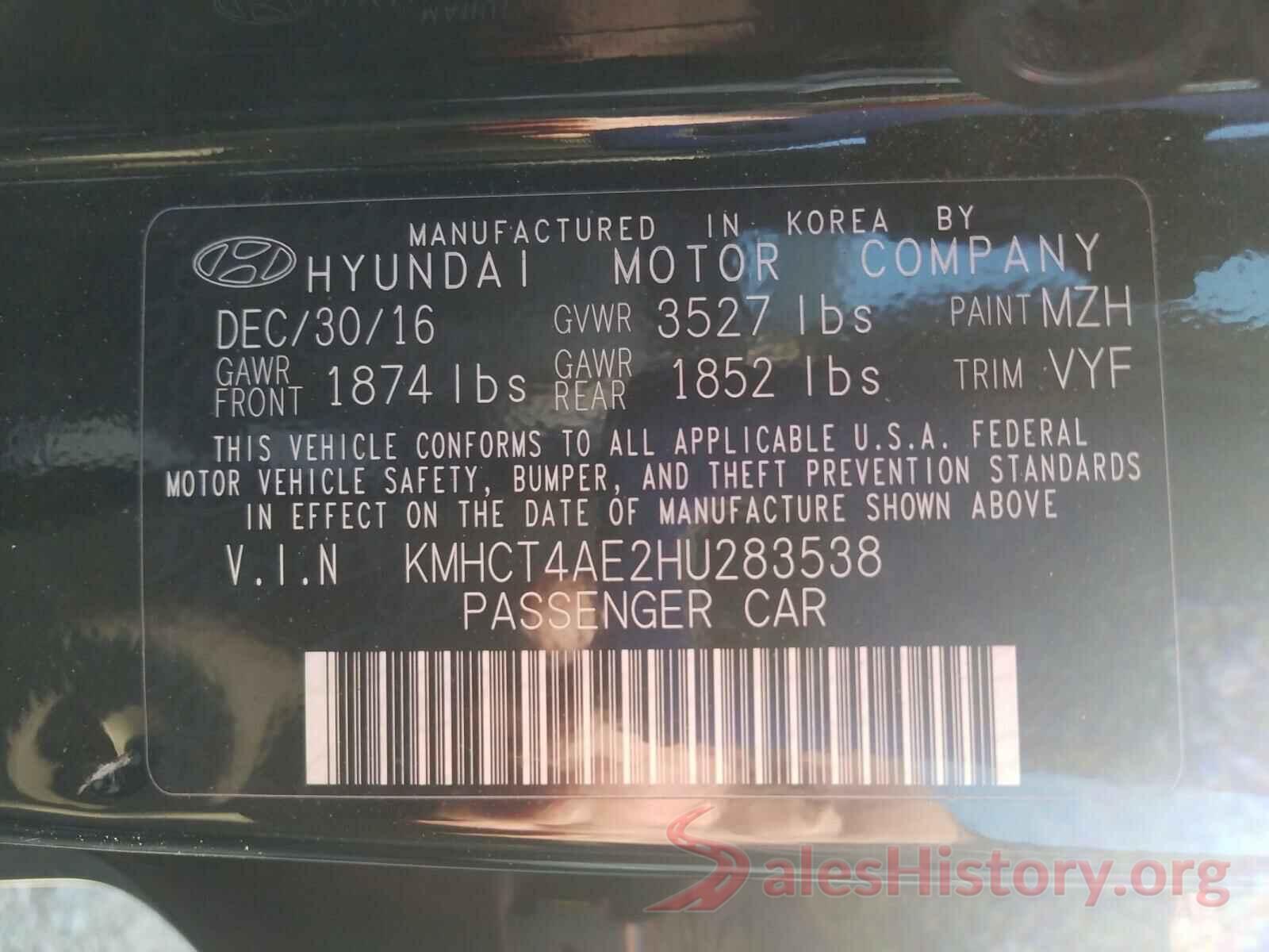 KMHCT4AE2HU283538 2017 HYUNDAI ACCENT