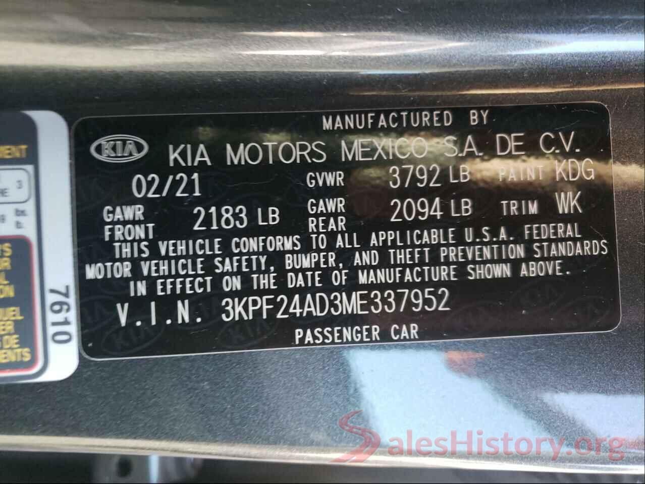 3KPF24AD3ME337952 2021 KIA FORTE