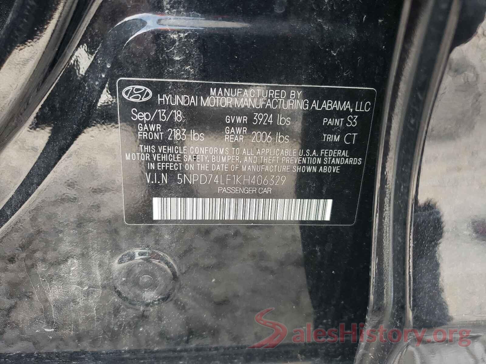 5NPD74LF1KH406329 2019 HYUNDAI ELANTRA