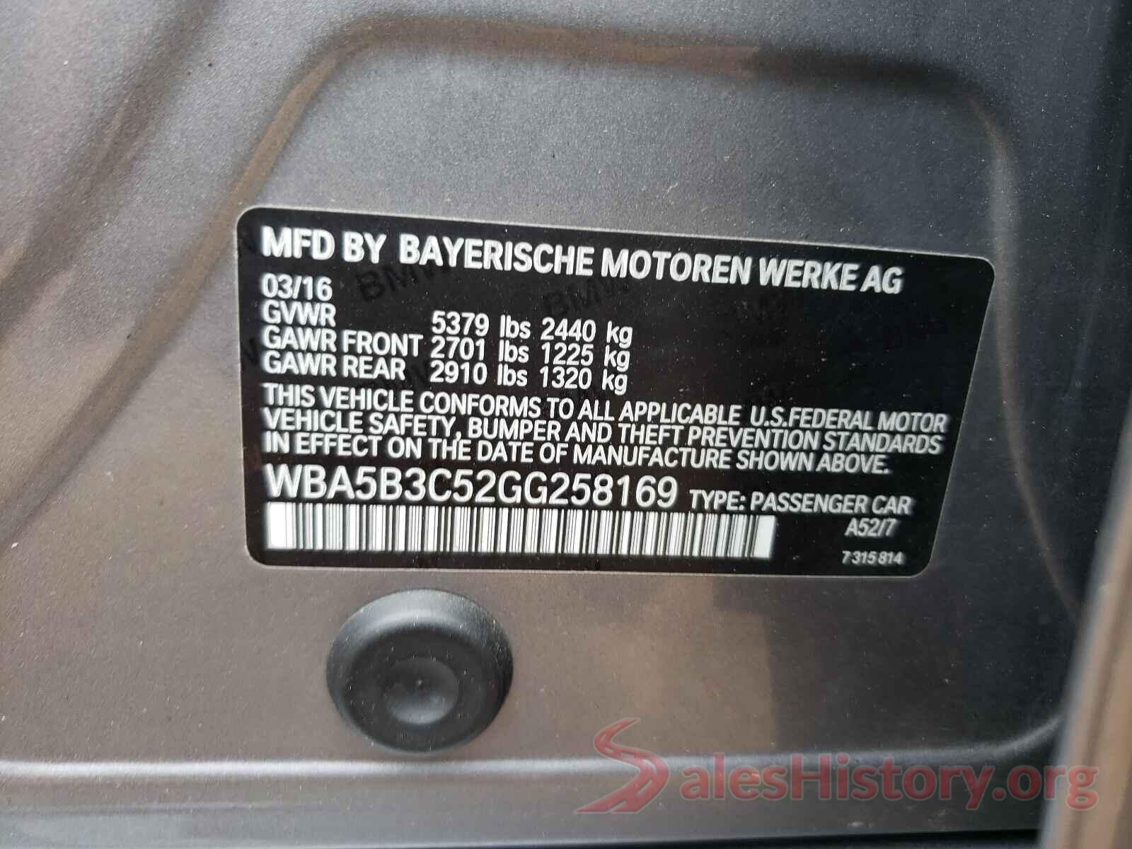 WBA5B3C52GG258169 2016 BMW 5 SERIES