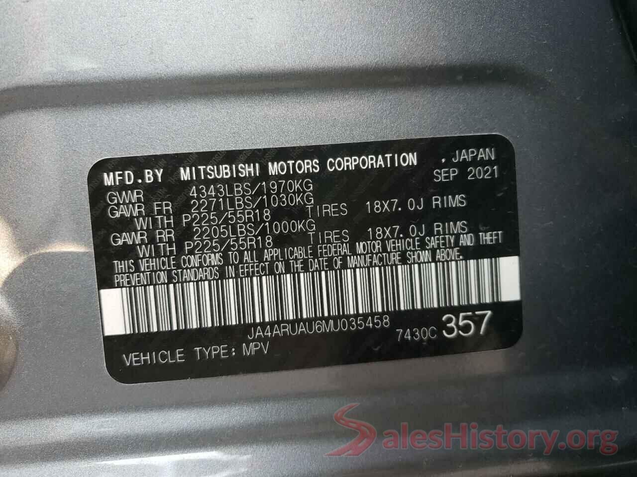 JA4ARUAU6MU035458 2021 MITSUBISHI OUTLANDER