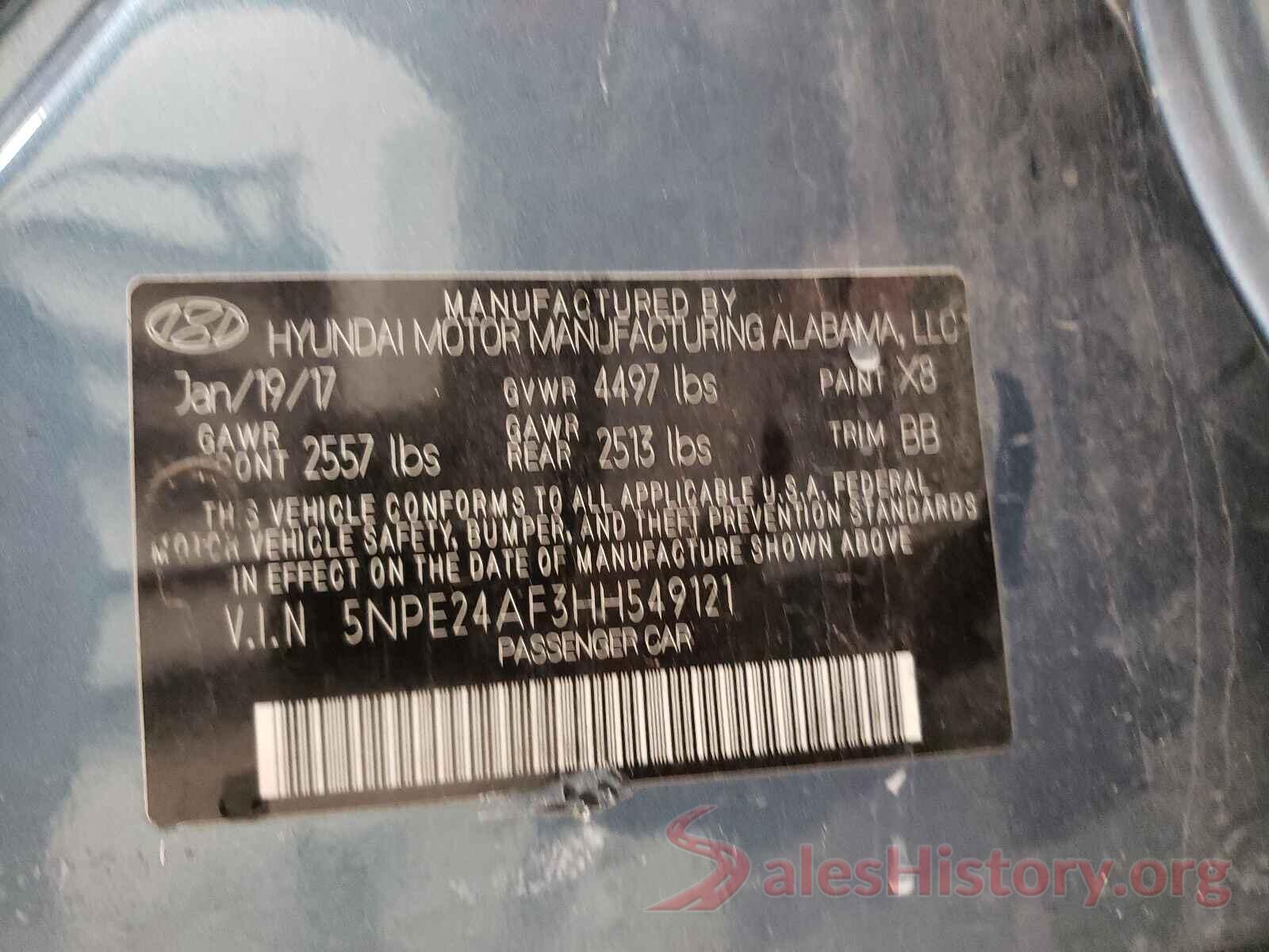 5NPE24AF3HH549121 2017 HYUNDAI SONATA