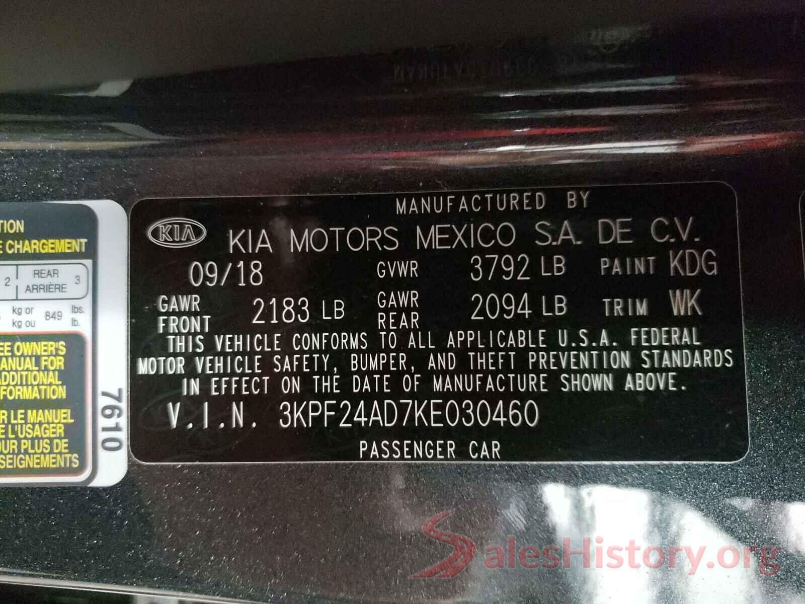 3KPF24AD7KE030460 2019 KIA FORTE