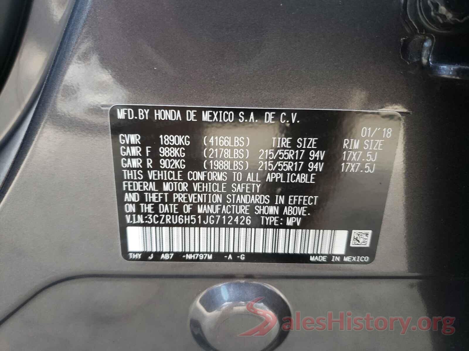 3CZRU6H51JG712426 2018 HONDA HR-V