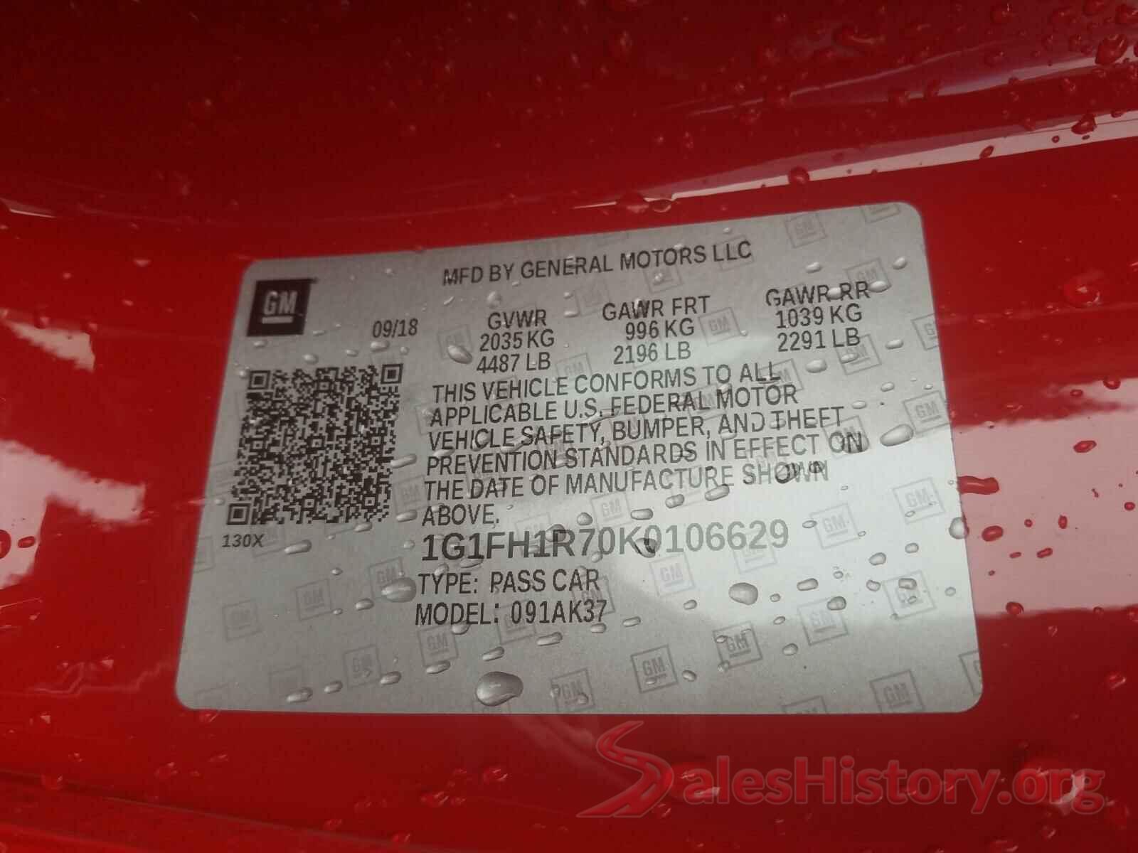 1G1FH1R70K0106629 2019 CHEVROLET CAMARO