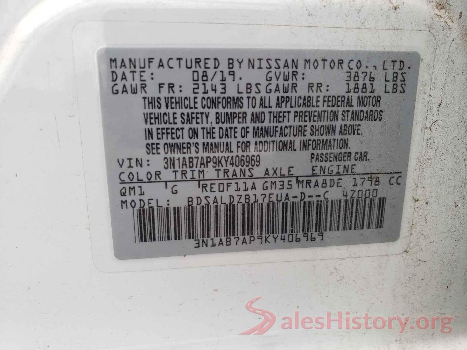 3N1AB7AP9KY406969 2019 NISSAN SENTRA