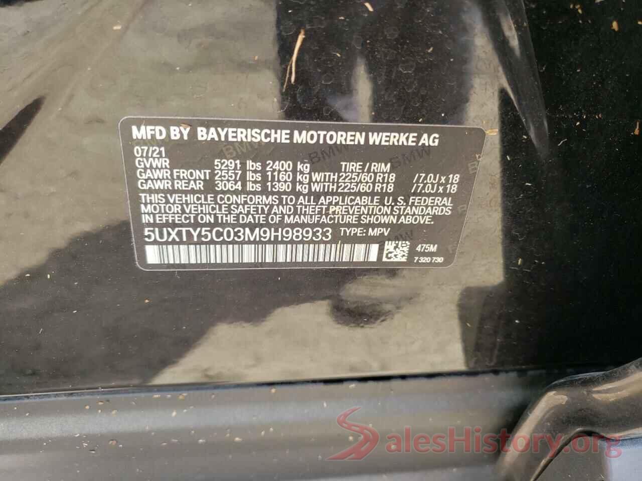 5UXTY5C03M9H98933 2021 BMW X3