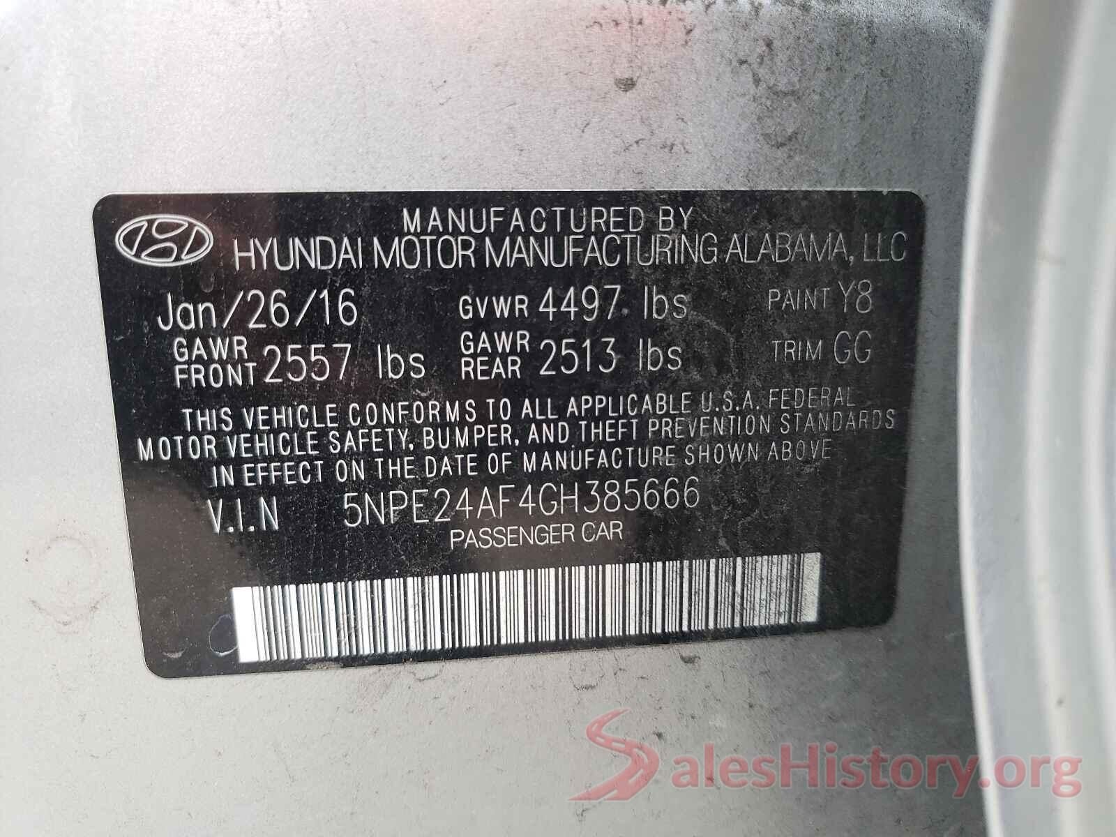 5NPE24AF4GH385666 2016 HYUNDAI SONATA