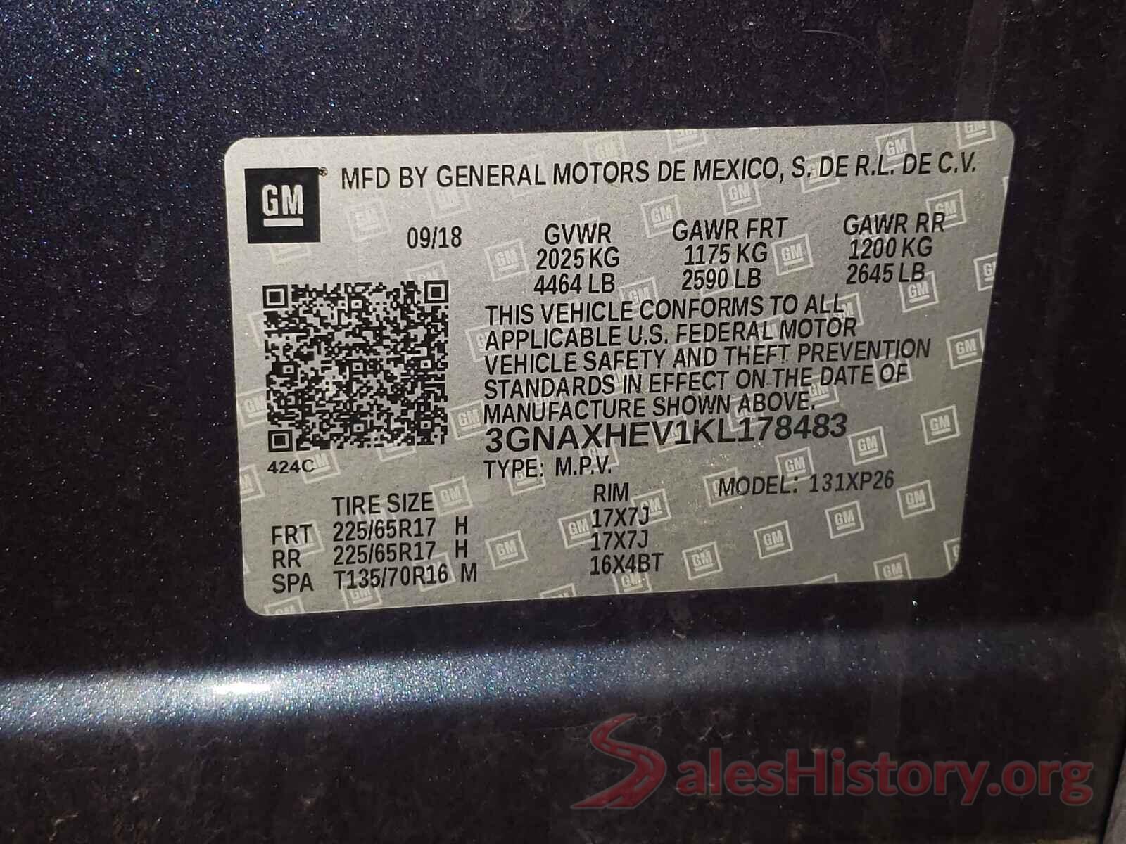 3GNAXHEV1KL178483 2019 CHEVROLET EQUINOX