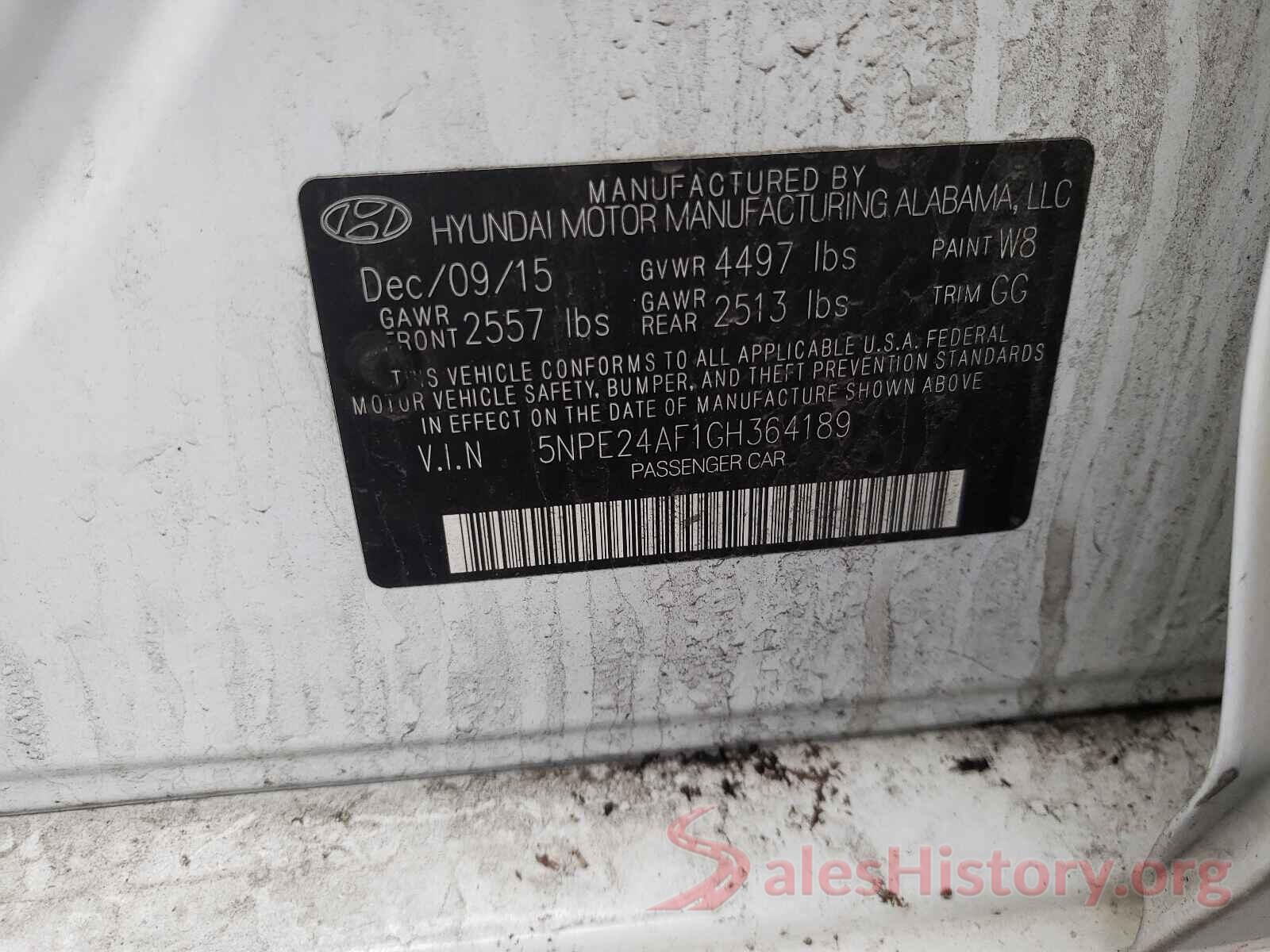 5NPE24AF1GH364189 2016 HYUNDAI SONATA