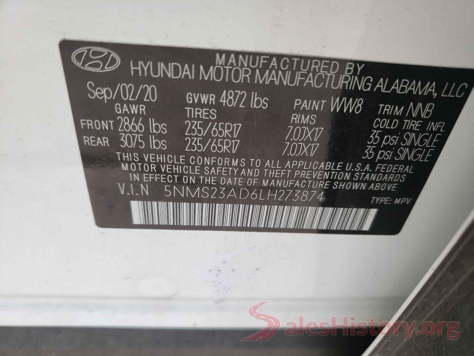 5NMS23AD6LH273874 2020 HYUNDAI SANTA FE